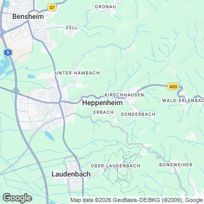 Karte von Heppenheim und Umgebung