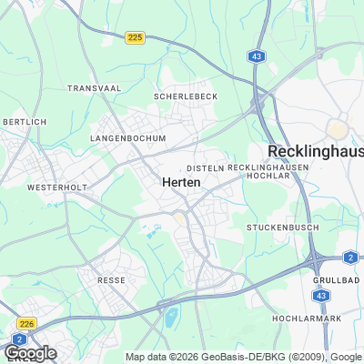 Karte von Herten und Umgebung
