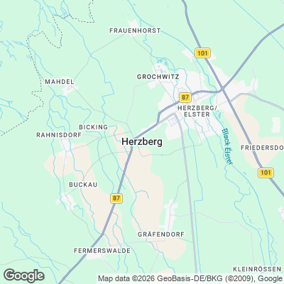 Karte von Herzberg (Elster) und Umgebung