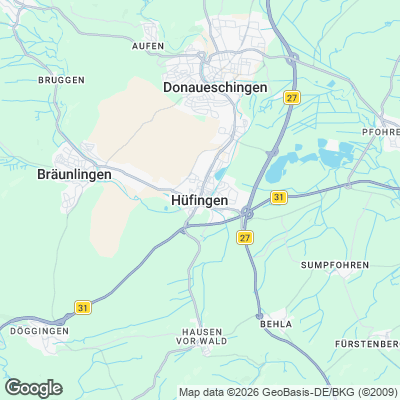 Karte von Hüfingen und Umgebung