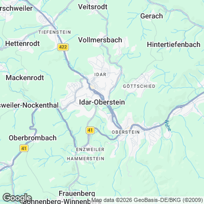 Karte von Idar-Oberstein und Umgebung