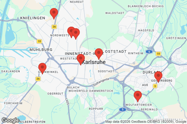 Karte mit Entrümpelungsaufträgen in Karlsruhe