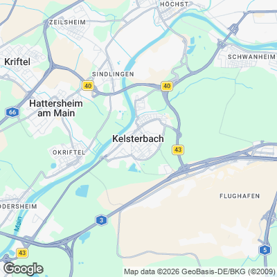 Karte von Kelsterbach und Umgebung
