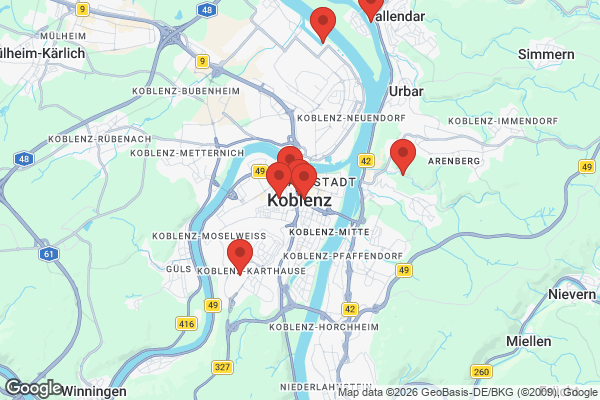 Karte mit Entrümpelungsaufträgen in Koblenz