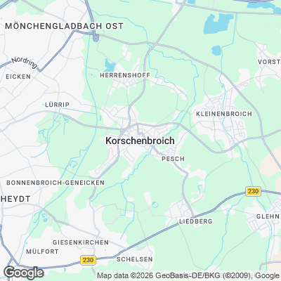 Karte von Korschenbroich und Umgebung