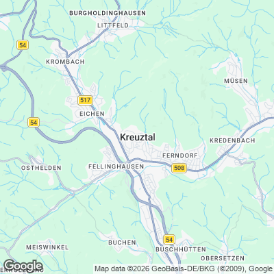 Karte von Kreuztal und Umgebung