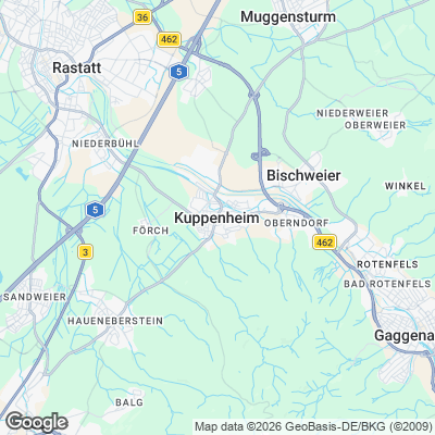 Karte von Kuppenheim und Umgebung