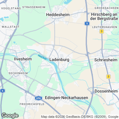 Karte von Ladenburg und Umgebung