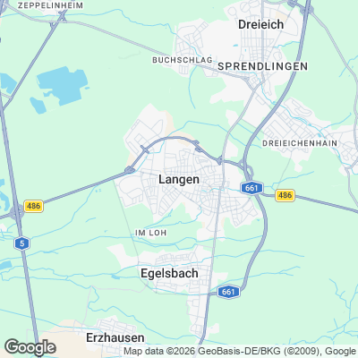 Karte von Langen (Hessen) und Umgebung