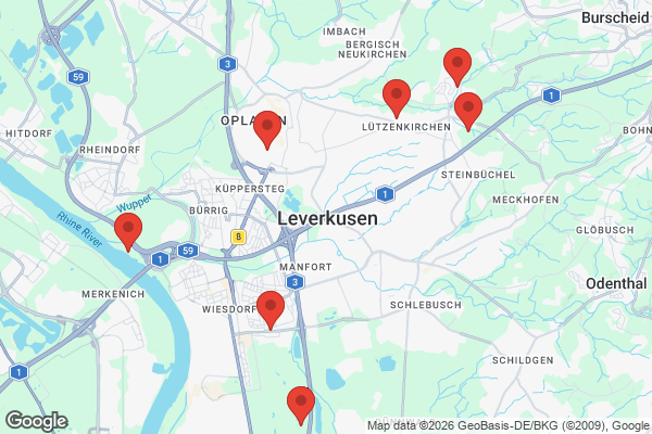 Karte mit Entrümpelungsaufträgen in Leverkusen