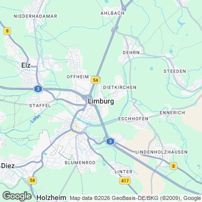 Karte von Limburg an der Lahn und Umgebung