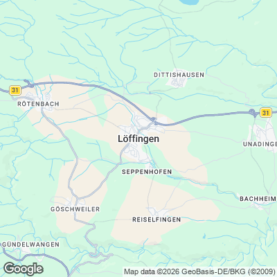 Karte von Löffingen und Umgebung