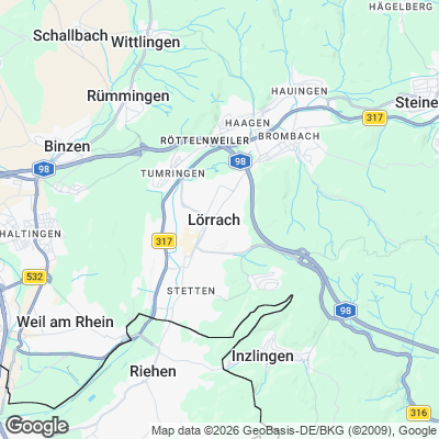 Karte von Lörrach und Umgebung