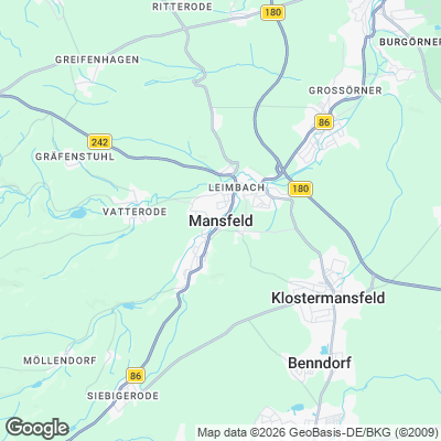 Karte von Mansfeld und Umgebung