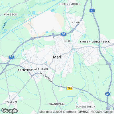 Karte von Marl und Umgebung