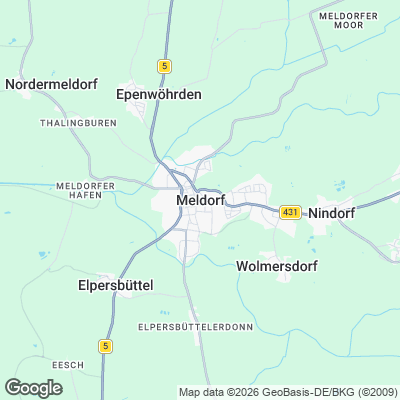 Karte von Meldorf und Umgebung