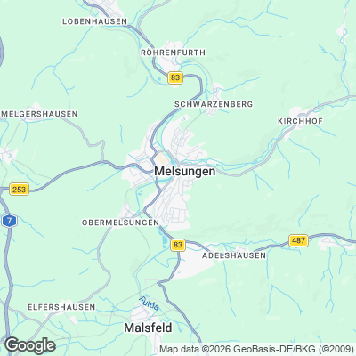 Karte von Melsungen und Umgebung