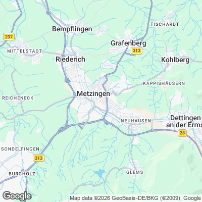Karte von Metzingen und Umgebung