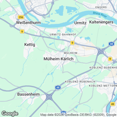 Karte von Mülheim-Kärlich und Umgebung