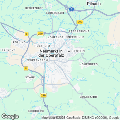 Karte von Neumarkt in der Oberpfalz und Umgebung