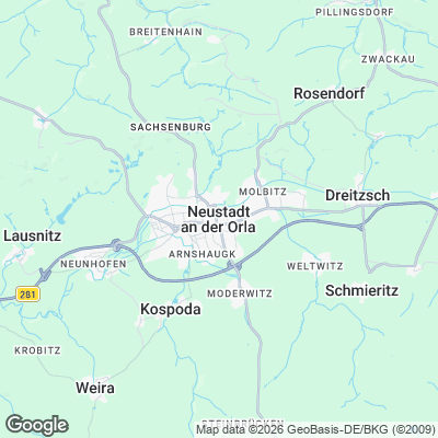 Karte von Neustadt an der Orla und Umgebung