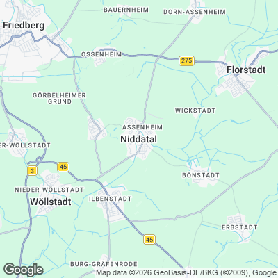 Karte von Niddatal und Umgebung