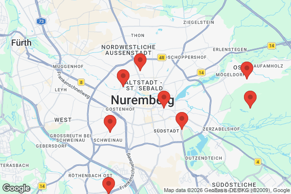 Karte mit Entrümpelungsaufträgen in Nürnberg