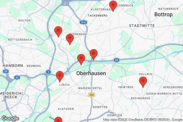 Karte mit Entrümpelungsaufträgen in Oberhausen