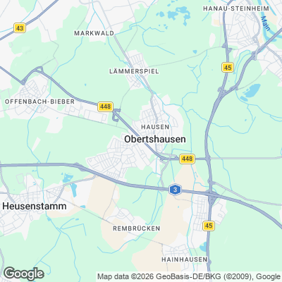 Karte von Obertshausen und Umgebung