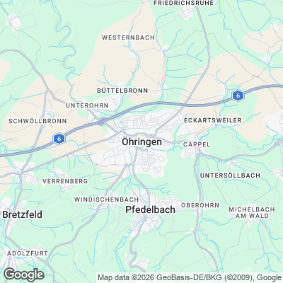 Karte von Öhringen und Umgebung
