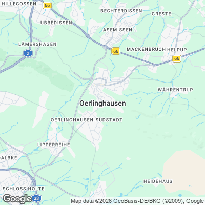 Karte von Oerlinghausen und Umgebung