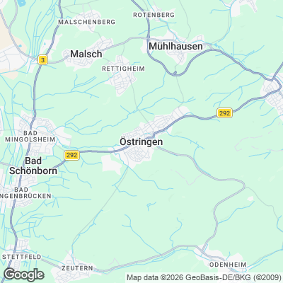 Karte von Östringen und Umgebung