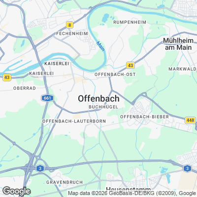 Karte von Offenbach und Umgebung