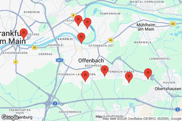 Karte mit Entrümpelungsaufträgen in Offenbach