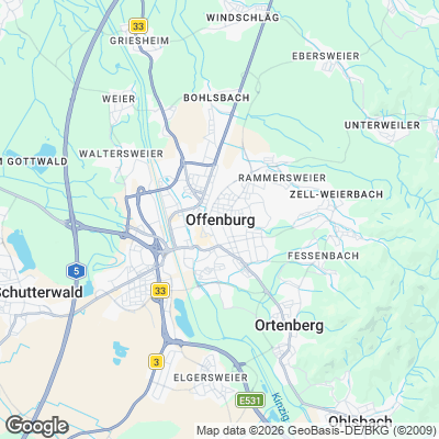 Karte von Offenburg und Umgebung