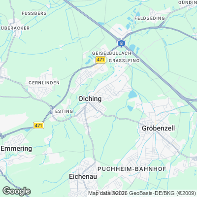 Karte von Olching und Umgebung