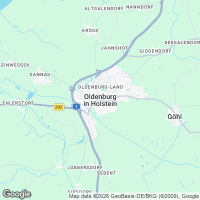 Karte von Oldenburg in Holstein und Umgebung