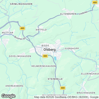 Karte von Olsberg und Umgebung