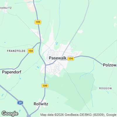 Karte von Pasewalk und Umgebung