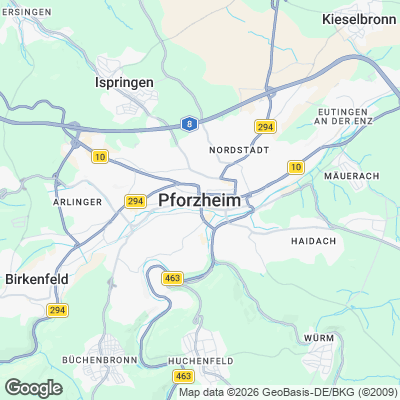 Karte von Pforzheim und Umgebung