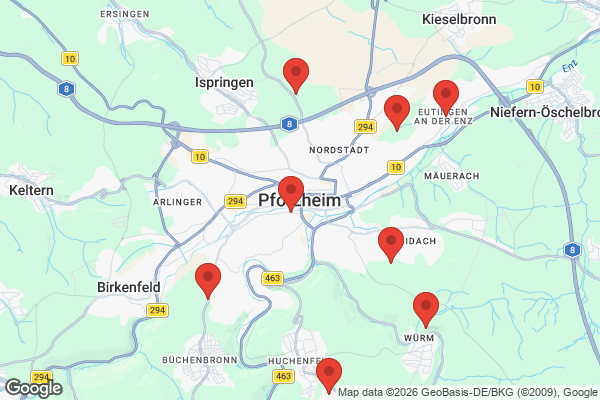 Karte mit Entrümpelungsaufträgen in Pforzheim
