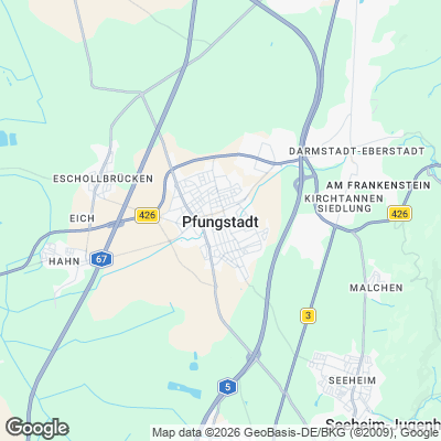 Karte von Pfungstadt und Umgebung