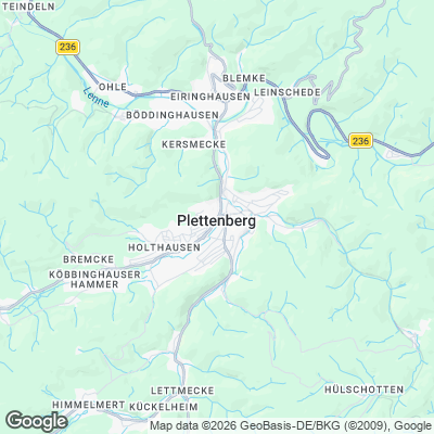 Karte von Plettenberg und Umgebung