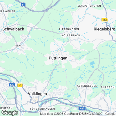 Karte von Püttlingen und Umgebung