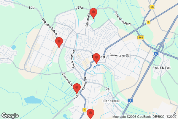 Karte mit Entrümpelungsaufträgen in Rastatt