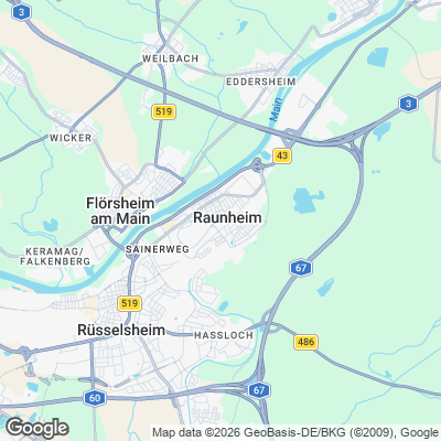 Karte von Raunheim und Umgebung