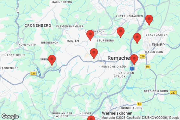 Karte mit Entrümpelungsaufträgen in Remscheid