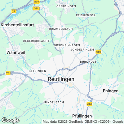 Karte von Reutlingen und Umgebung