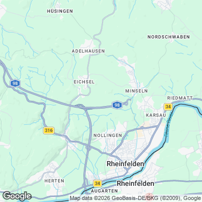 Karte von Rheinfelden und Umgebung