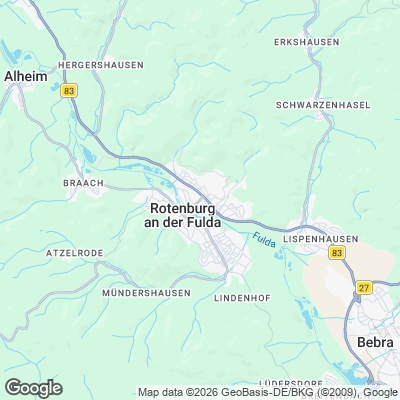 Karte von Rotenburg an der Fulda und Umgebung